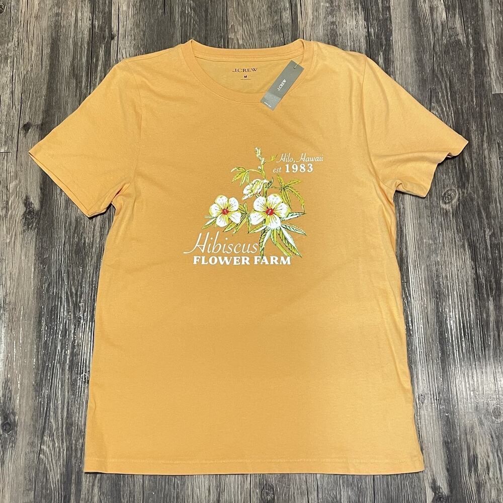 J.Crew Women's M Orange Hibiscus Flower Hawaiian Graphic Tee Cotton T-Shirt NWT